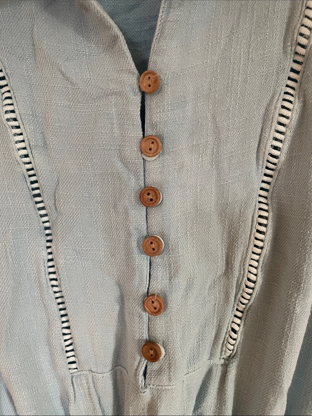 Powder Blue Button-Front Drawstring Romper - Picture 3 of 7